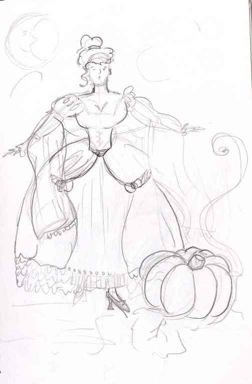 Cinderella with Pumpkin Sketch